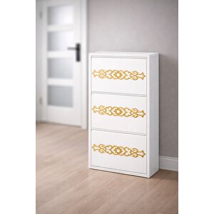 3'lü Beyaz Gold Desenli̇ Metal Ayakkabilik