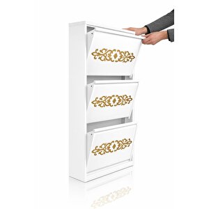 3'lü Beyaz Gold Desenli̇ Metal Ayakkabilik