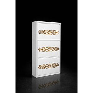 3'lü Beyaz Gold Desenli̇ Metal Ayakkabilik