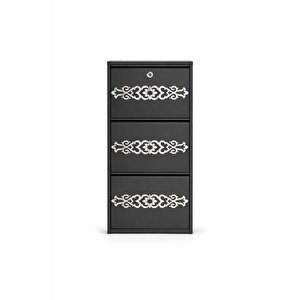 3'lü Ki̇li̇tli̇ Antrasi̇t Gümüş Desenli̇ Metal Ayakkabilik
