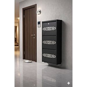 3'lü Ki̇li̇tli̇ Antrasi̇t Gümüş Desenli̇ Metal Ayakkabilik