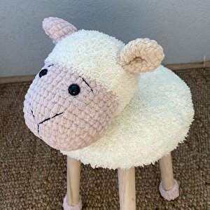 Hayvan Figürlü Ahşap Amigurumi Çocuk Taburesi Kuzu