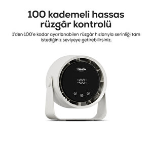 Taşınabilir Masaüstü Fanı | 100 Kademe Kontrol, Şarjlı, Dokunmatik Ekran, 2000mah, Usb-c (x6113), Standart Beyaz