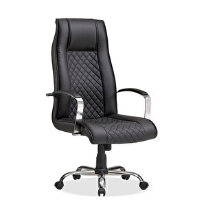 Deri Ofis Koltuğu Bilgisayar - Ofis - Müdür - Büro - Makam Çalışma Koltuğu Krom Ayaklı Siyah