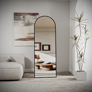 Pamir Siyah Metal Çerçeveli Ayaklı Oval Boy Aynası 180x60 Cm