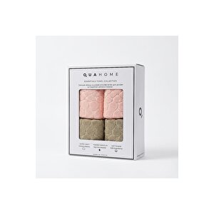 Velune %100 Pamuk Yüz Havlusu Pembe Bej Kutu 4lü 30x50 Cm