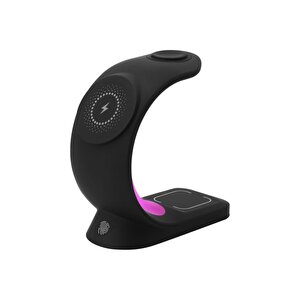 Kablosuz Şarj Cihazı Sl-cw20 Telefon, Saat, Kulaklık Uyumlu 15w Siyah Rgb Kablosuz Şarj Cihazı