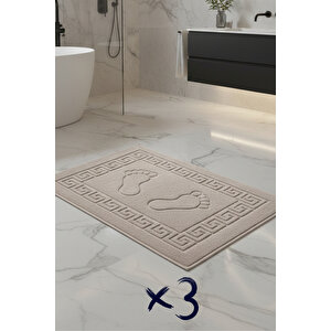 3'lü Ayak İzli Bukle Ayak Havlusu Seti 250 Gram - Paspas Banyo Seti (3 Adet) Bej