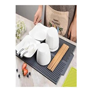 Antrasit Bulaşık Matı Büyük Boy 44 X 33 Cm Silikon Bulaşık Kurutma Matı Bulaşıklık Bulaşık Altlığı