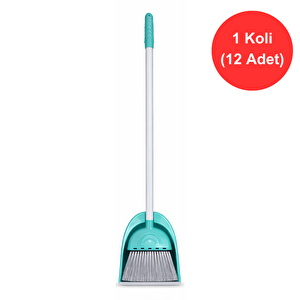 Hazneli Süpürgeli Faraş Seti  X 12 Adet | Uzun Saplı Temizlik Süpürgesi | Yoğun Kıllı Fırça