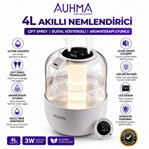 Auhma Aph-08 4l Akıllı Nemlendirici Çift Sprey Dijital Göstergeli Aromaterapi Uyumlu Sessiz Buhar Makinesi