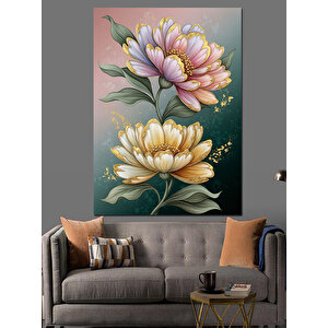 Pembe Sarı Açmış Çiçek Dekoratif Kanvas - Mdf Ahşap Tablo 35x50 cm
