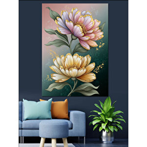 Pembe Sarı Açmış Çiçek Dekoratif Kanvas - Mdf Ahşap Tablo 35x50 cm