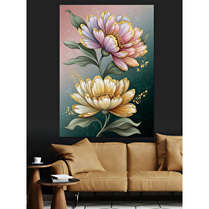 Pembe Sarı Açmış Çiçek Dekoratif Kanvas - Mdf Ahşap Tablo 35x50 cm