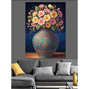 Vazo İçinde Rengarenk Çiçek Buketi Dekoratif Kanvas - Mdf Ahşap Tablo 100x140 cm