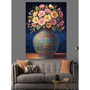 Vazo İçinde Rengarenk Çiçek Buketi Dekoratif Kanvas - Mdf Ahşap Tablo 100x140 cm