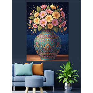 Vazo İçinde Rengarenk Çiçek Buketi Dekoratif Kanvas - Mdf Ahşap Tablo 100x140 cm