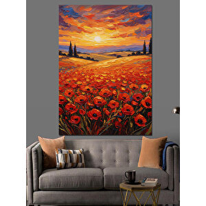 Kırmızı Gelincik Çiçek Tarlası Dekoratif Kanvas - Mdf Ahşap Tablo 70x100 cm