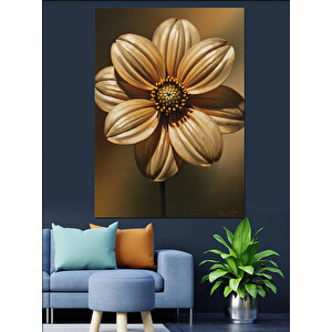Altın Rengi Metalik Çiçek Dekoratif Kanvas - Mdf Ahşap Tablo 50x70 cm