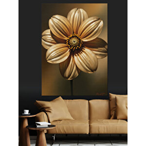 Altın Rengi Metalik Çiçek Dekoratif Kanvas - Mdf Ahşap Tablo 50x70 cm