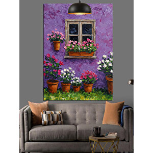 Pencere Önü Çiçek Saksıları Dekoratif Kanvas - Mdf Ahşap Tablo 25x35 cm