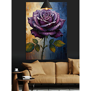 Mor Gül Çiçek Siyah Dekoratif Kanvas - Mdf Ahşap Tablo 100x140 cm