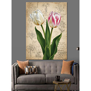 Beyaz Lale Tek Çiçek Dekoratif Kanvas - Mdf Ahşap Tablo 100x140 cm