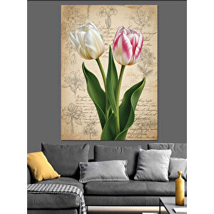 Beyaz Lale Tek Çiçek Dekoratif Kanvas - Mdf Ahşap Tablo 100x140 cm