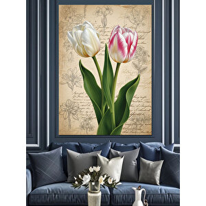 Beyaz Lale Tek Çiçek Dekoratif Kanvas - Mdf Ahşap Tablo 100x140 cm