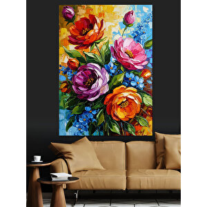 Parlak Renkli Çiçek Düzenlemesi Dekoratif Kanvas - Mdf Ahşap Tablo 100x140 cm