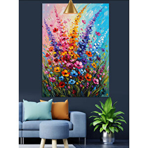 Çiçek Bahçesi Renkli Yağlıboya Dekoratif Kanvas - Mdf Ahşap Tablo 100x140 cm
