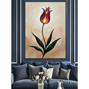 Tek Kırmızı Lale Çiçek Dekoratif Kanvas - Mdf Ahşap Tablo 35x50 cm
