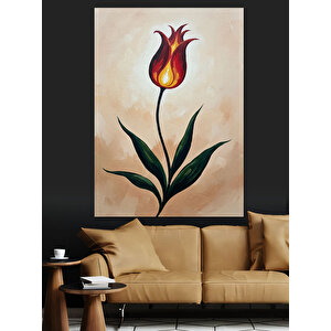 Tek Kırmızı Lale Çiçek Dekoratif Kanvas - Mdf Ahşap Tablo 35x50 cm