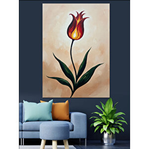 Tek Kırmızı Lale Çiçek Dekoratif Kanvas - Mdf Ahşap Tablo 35x50 cm