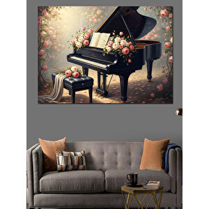 Siyah Piyano Ve Çiçek Tablosu Dekoratif Kanvas - Mdf Ahşap Tablo 50x70 cm