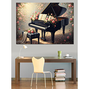 Siyah Piyano Ve Çiçek Tablosu Dekoratif Kanvas - Mdf Ahşap Tablo 50x70 cm