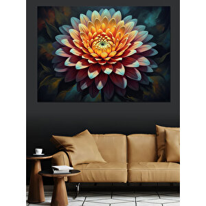 Fraktal Desenli Büyük Renkli Çiçek Dekoratif Kanvas - Mdf Ahşap Tablo 70x100 cm