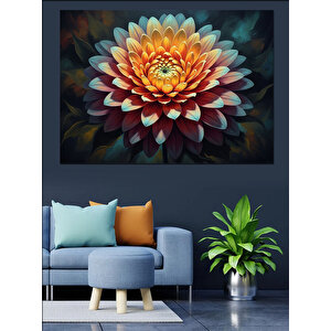 Fraktal Desenli Büyük Renkli Çiçek Dekoratif Kanvas - Mdf Ahşap Tablo 70x100 cm