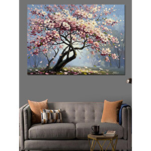 Gün Batımında Çiçek Açmış Ağaç Dekoratif Kanvas - Mdf Ahşap Tablo 50x70 cm