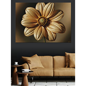 Altın Sarısı Büyük Modern Çiçek Dekoratif Kanvas - Mdf Ahşap Tablo 100x140 cm