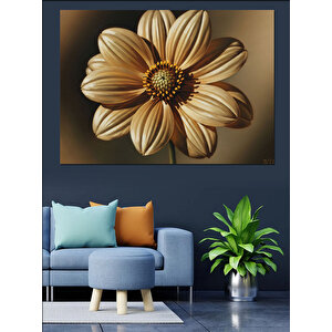 Altın Sarısı Büyük Modern Çiçek Dekoratif Kanvas - Mdf Ahşap Tablo 100x140 cm
