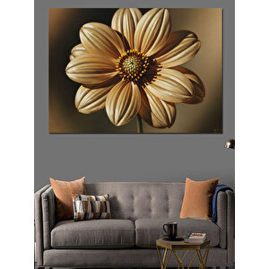 Altın Sarısı Büyük Modern Çiçek Dekoratif Kanvas - Mdf Ahşap Tablo 100x140 cm