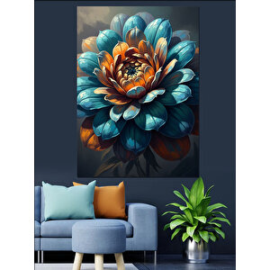 Mavi Tonlarda Dev Çiçek Tasarımı Dekoratif Kanvas - Mdf Ahşap Tablo 70x100 cm