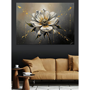 Altın Parıltılı Beyaz Çiçek Portresi Dekoratif Kanvas - Mdf Ahşap Tablo 70x100 cm