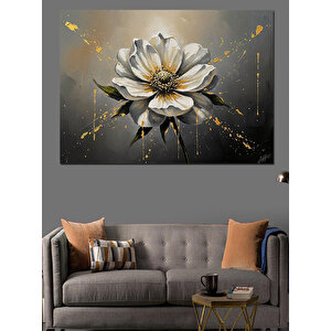 Altın Parıltılı Beyaz Çiçek Portresi Dekoratif Kanvas - Mdf Ahşap Tablo 70x100 cm