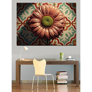 Duvar Üzerinde Kabartma Pembe Çiçek Dekoratif Kanvas - Mdf Ahşap Tablo 70x100 cm