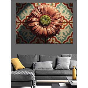 Duvar Üzerinde Kabartma Pembe Çiçek Dekoratif Kanvas - Mdf Ahşap Tablo 70x100 cm