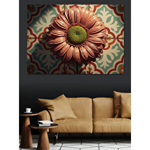 Duvar Üzerinde Kabartma Pembe Çiçek Dekoratif Kanvas - Mdf Ahşap Tablo 70x100 cm