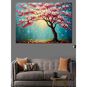 Baharda Çiçek Açan Pembe Ağaç Dekoratif Kanvas - Mdf Ahşap Tablo 50x70 cm