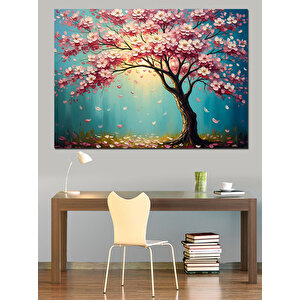 Baharda Çiçek Açan Pembe Ağaç Dekoratif Kanvas - Mdf Ahşap Tablo 50x70 cm